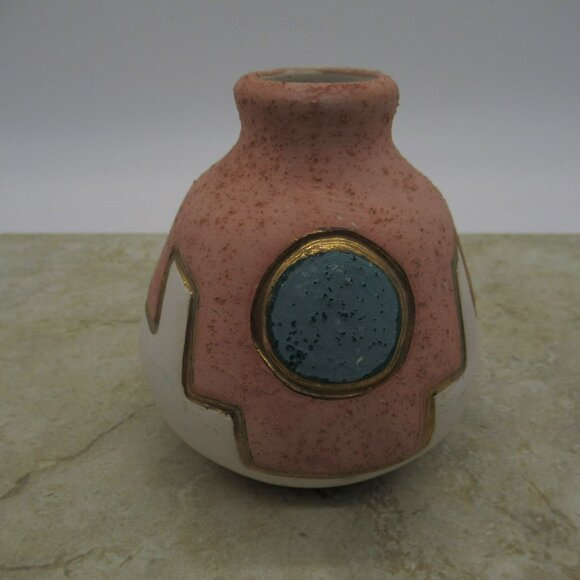KOPA Vase Native American Pottery Pink Turquoise Blue 22k Gold Mesa Arizona NA - Picture 4 of 11